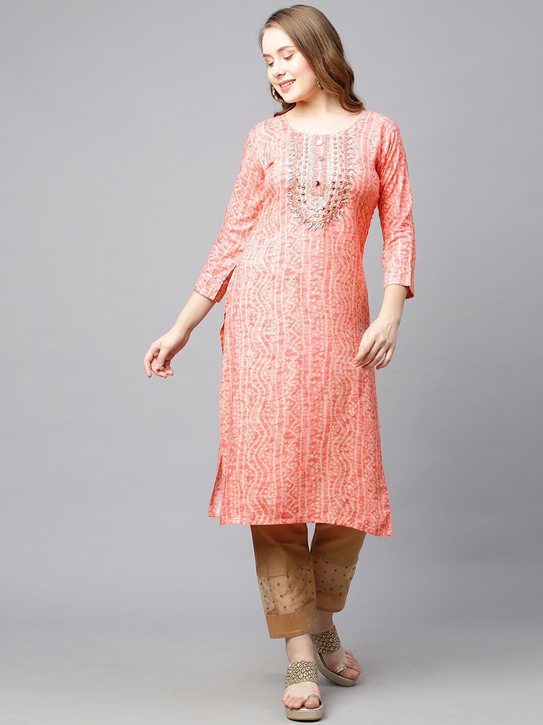 

FASHOR Women Peach-Colored Ethnic Motifs Kurta