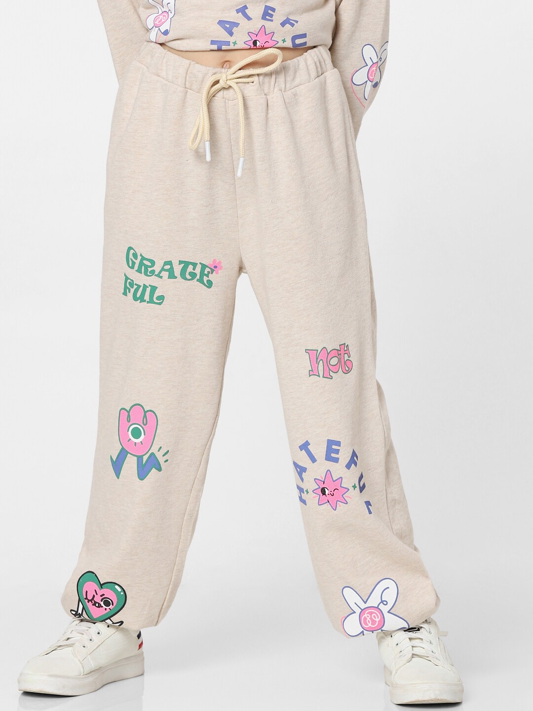 

KIDS ONLY Girls Beige & Pink Graphic Printed Cotton Jogger