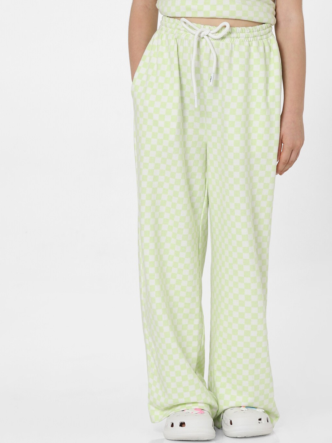 

KIDS ONLY Girls Green & White Checked Track Pants