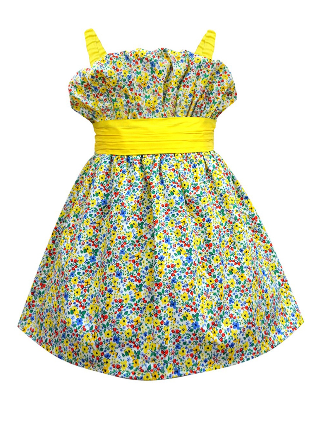 

A T U N Yellow Floral Organic Flared Cotton Dress
