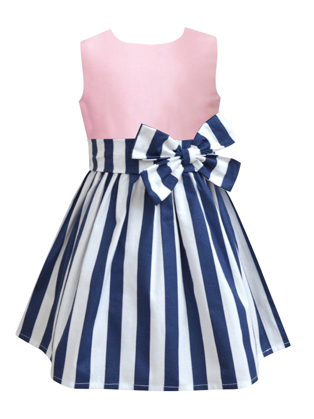 

A T U N Pink Striped Striped Bow Dress
