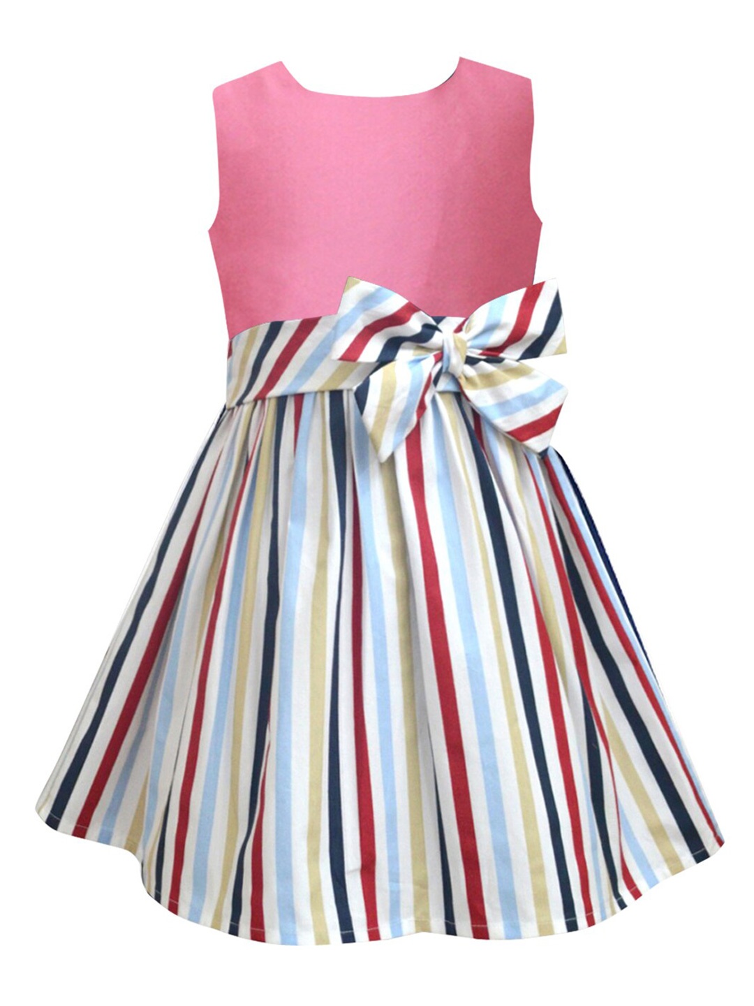 

A T U N Pink Striped Bow Dress