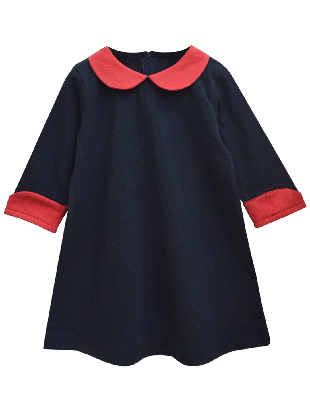 

A T U N Navy Blue Peter Pan Collar A-Line Pure Cotton Dress