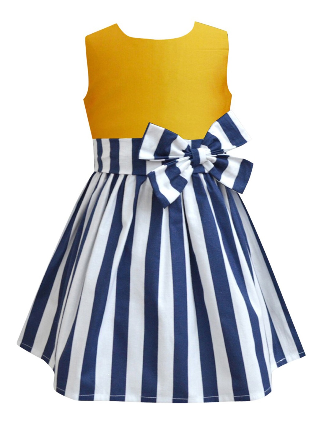 

A T U N Mustard Yellow Striped A-Line Dress