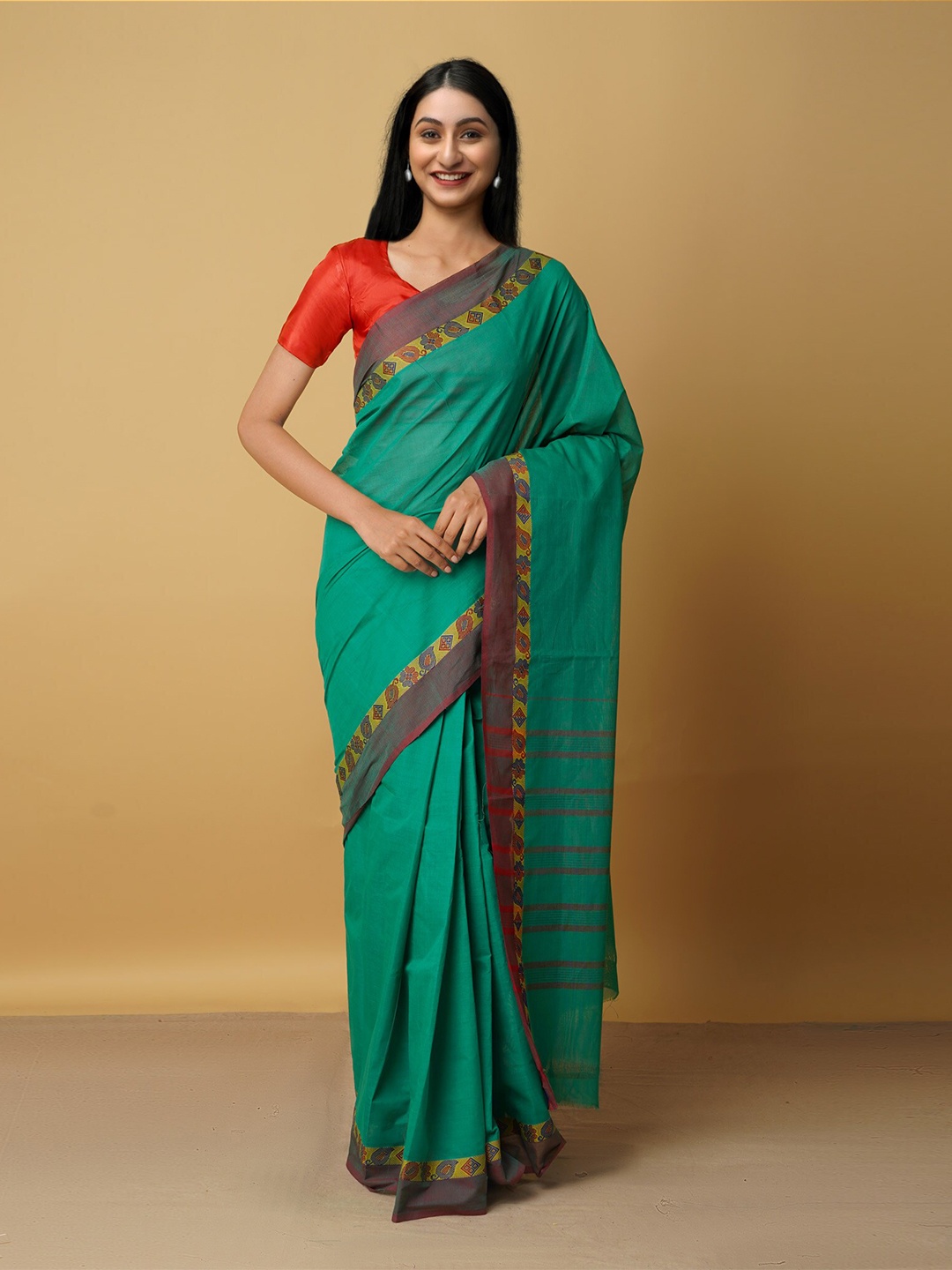 

Unnati Silks Women Woven Design Zari Pure Cotton Venkatgiri Saree, Green