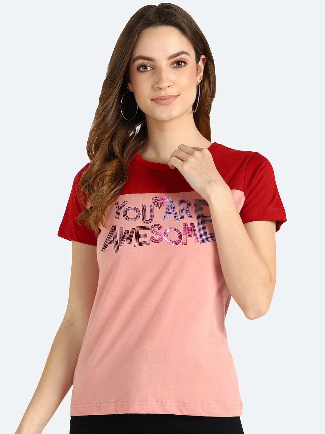 

shashvi Women Tan Typography Printed T-shirt