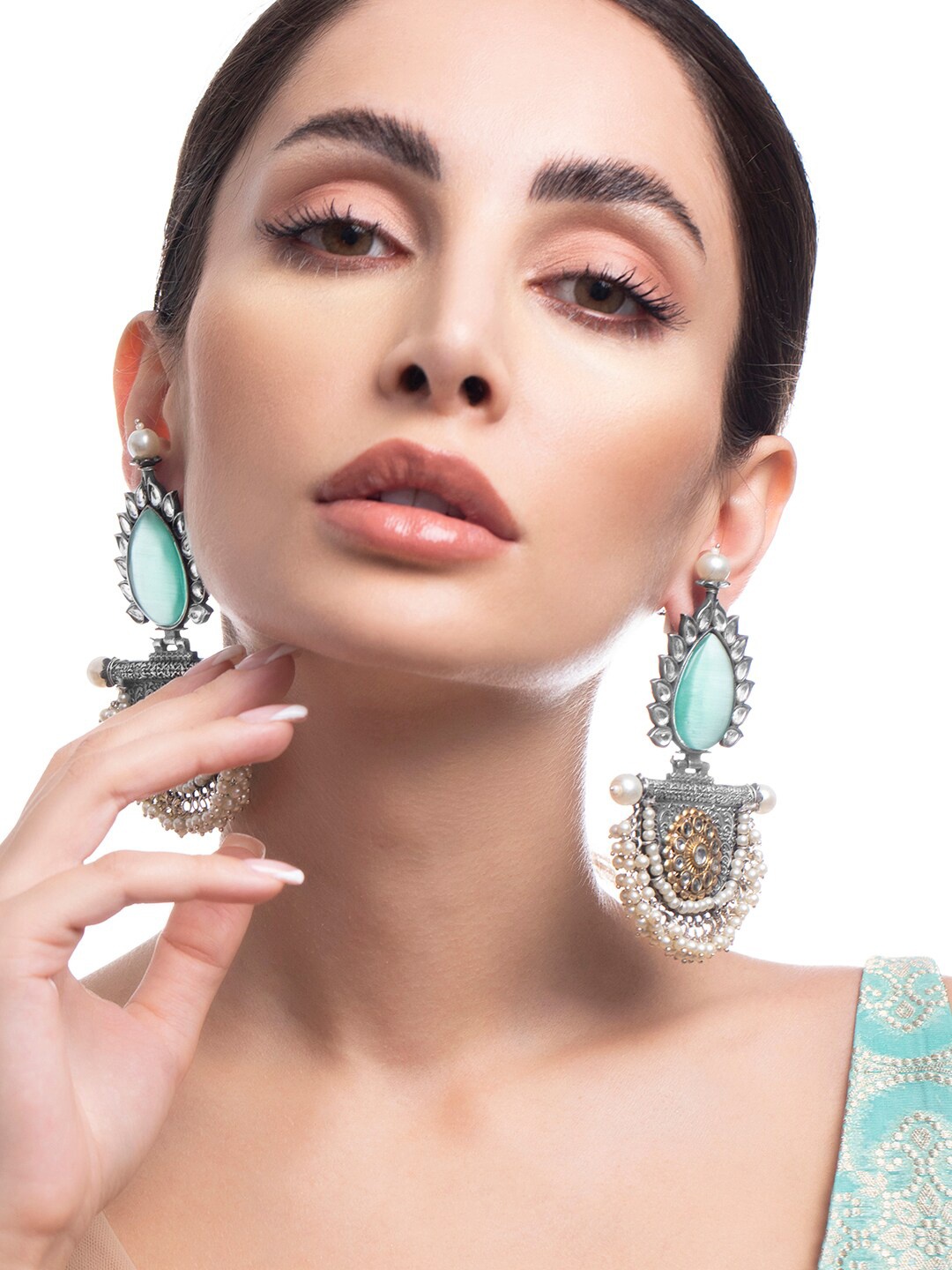 

Rubans Silver-Toned Crescent Shaped Drop Earrings