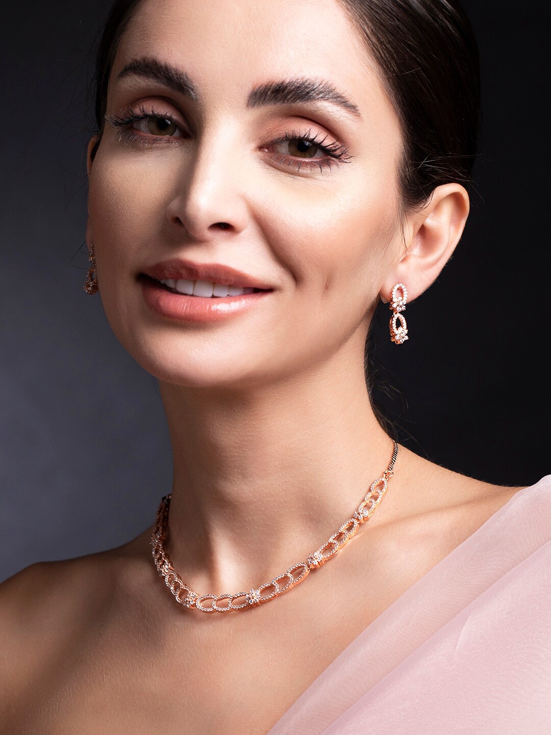 

Rubans White Rose Gold-Plated AD Stone-Studded Jewellery Set