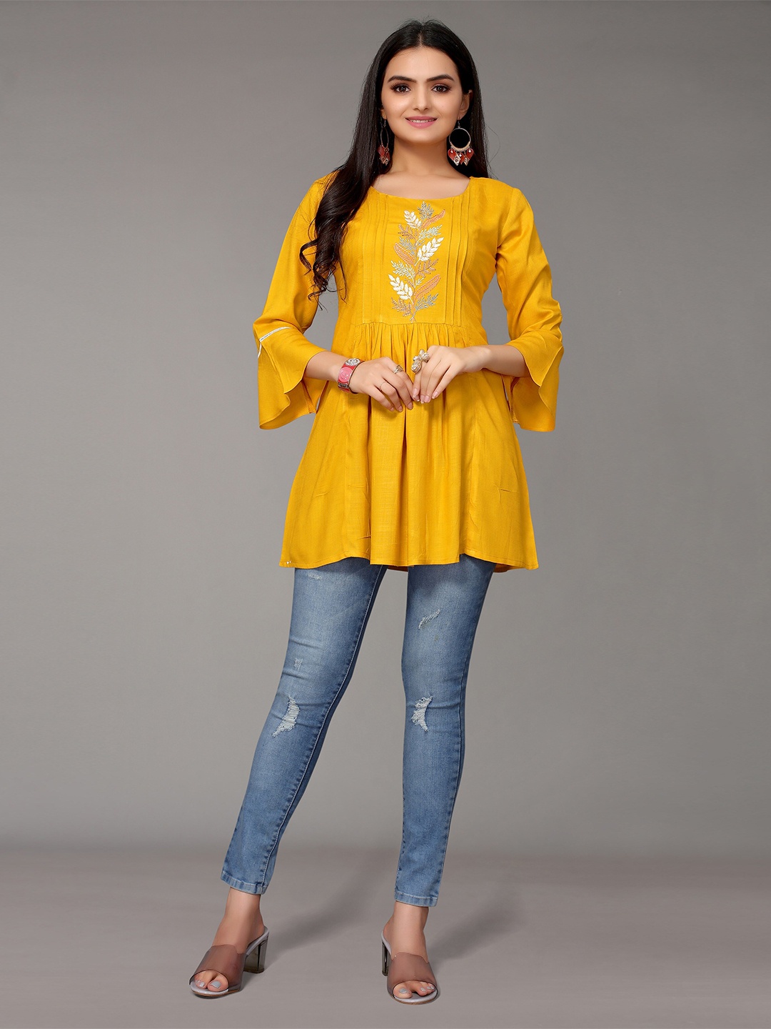 

Nimayaa Mustard Viscose Rayon Embroidered Tunic