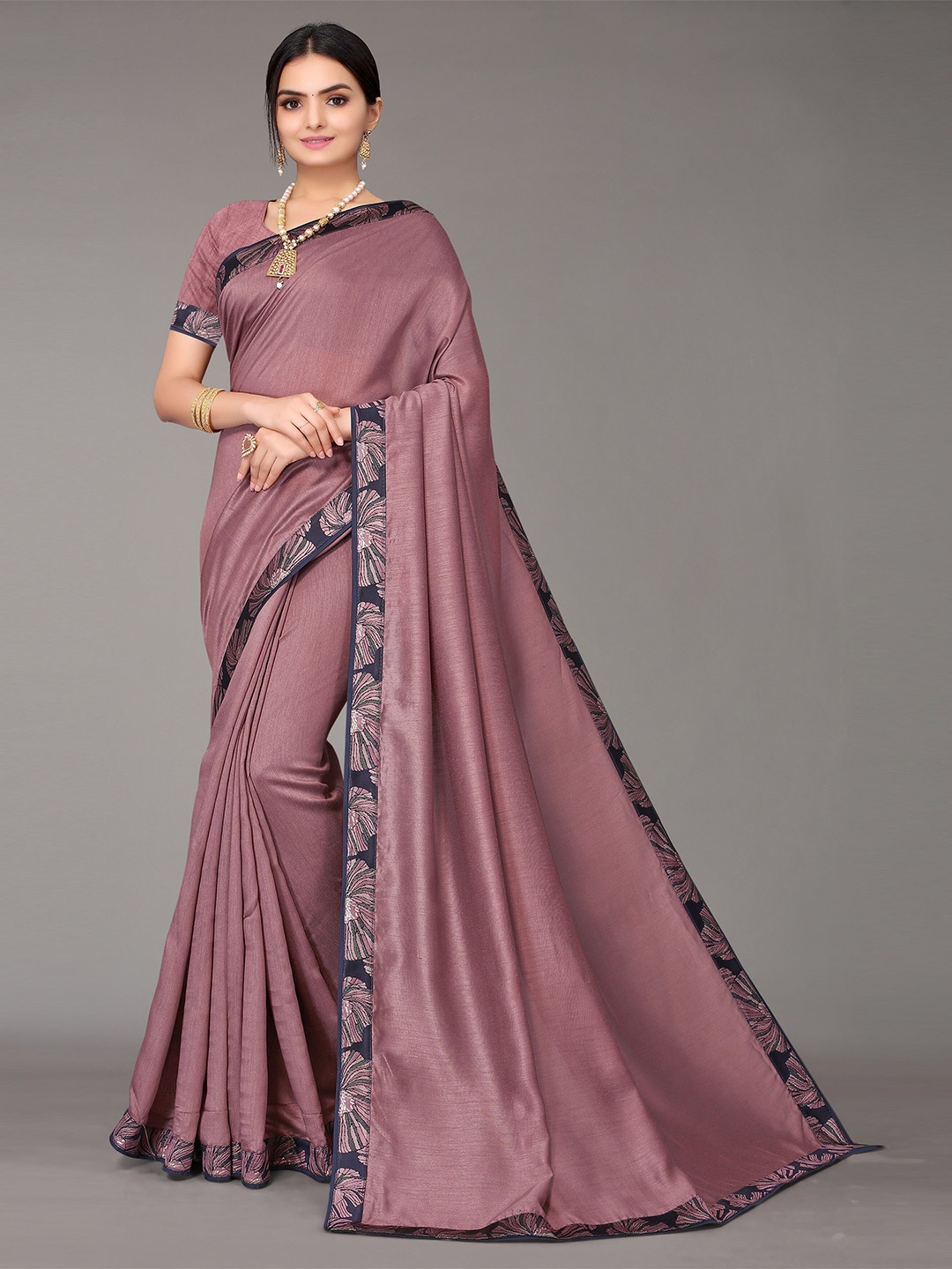 

Nimayaa Pink & Blue Satin Solid Saree