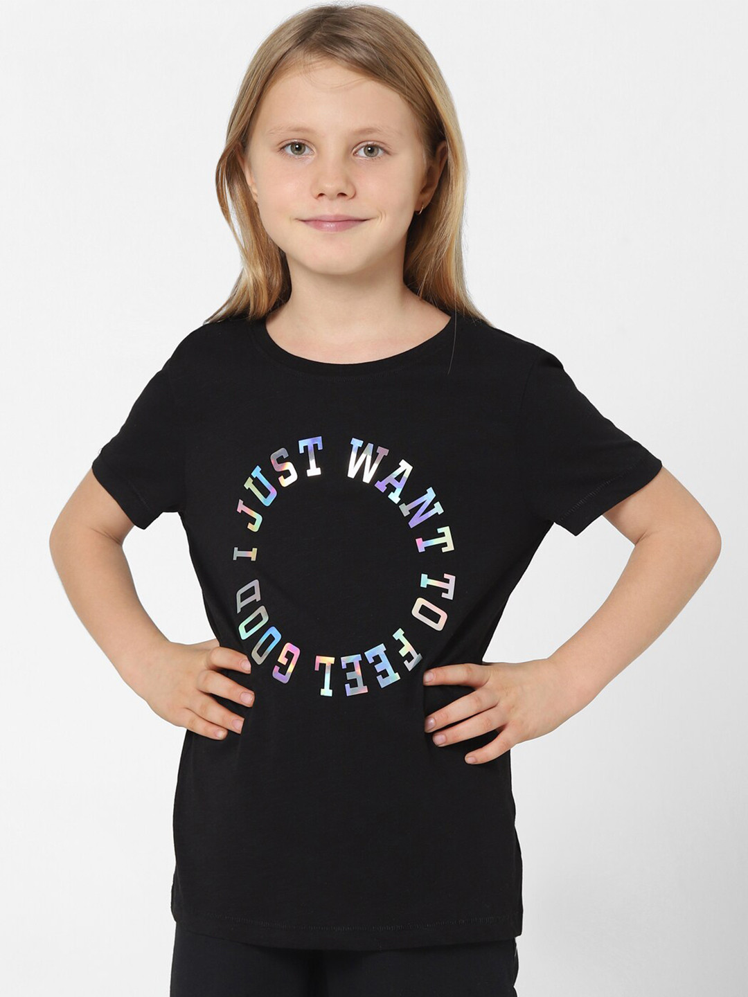 

KIDS ONLY Girls Black Typography Printed Cotton T-shirt