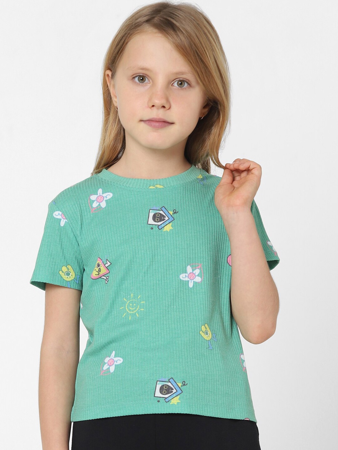 

KIDS ONLY Girls Green Floral Printed T-shirt