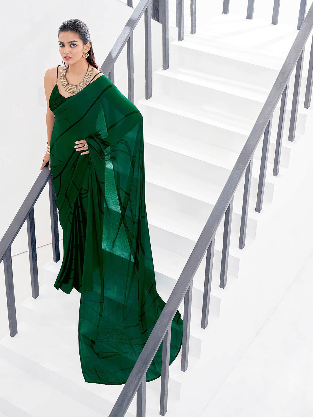 

Shaily Green & Black Pure Chiffon Saree