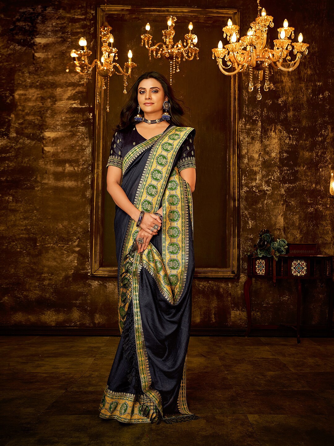 

Shaily Grey & Green Saree