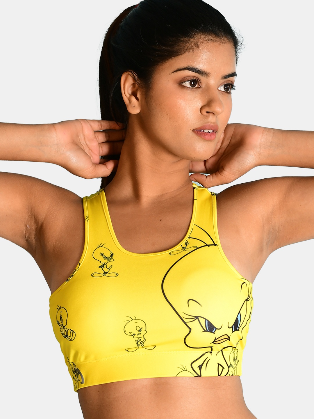 

Athlizur Yellow Angry Tweety Racerback Sports Bra