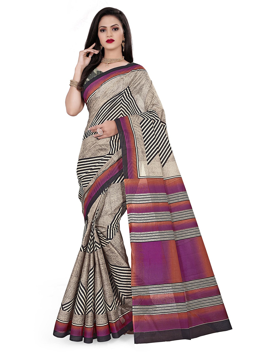 

SHANVIKA Abstract Print Pure Cotton Saree With Blouse Piece For Women, Beige