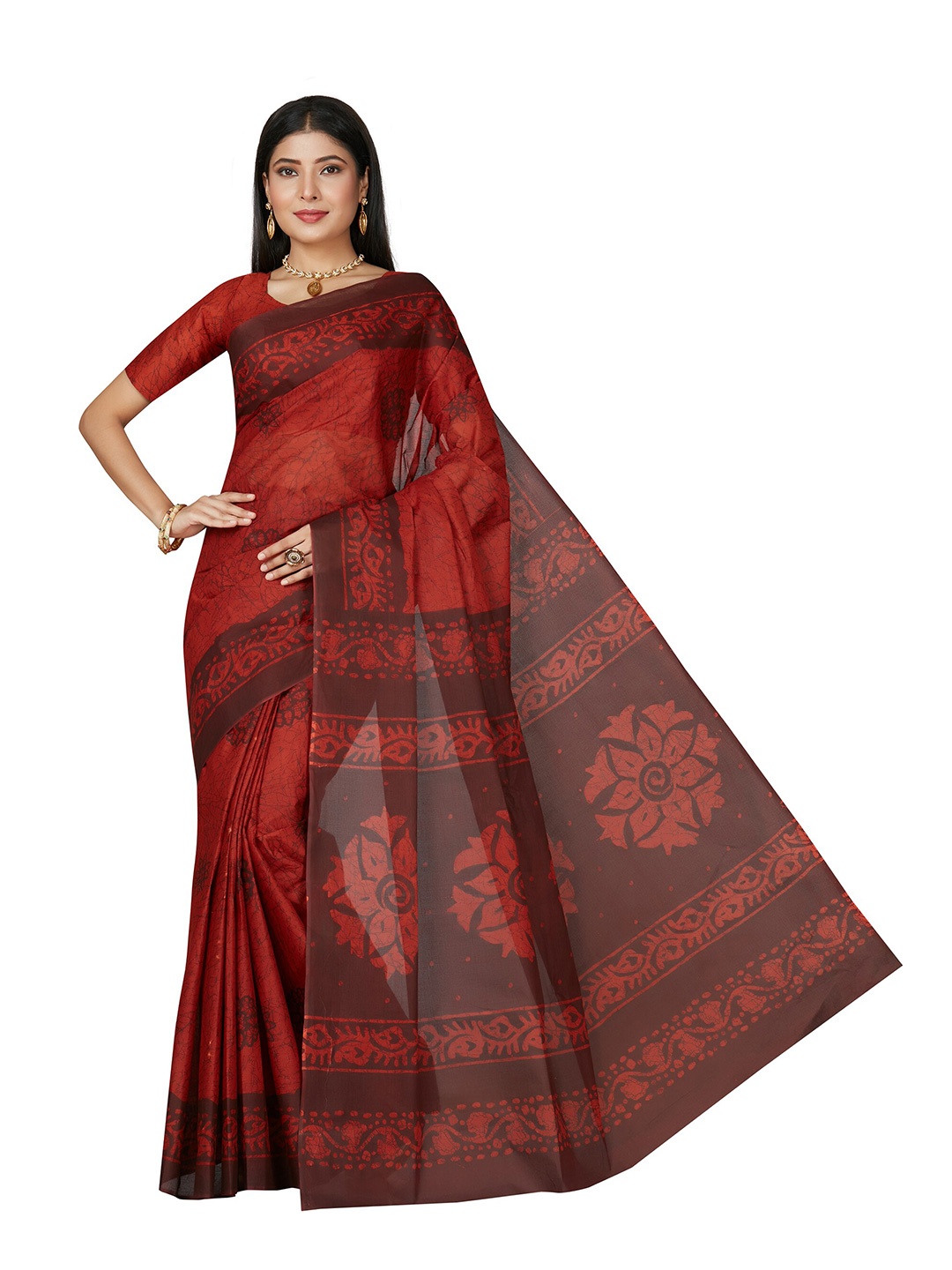 

SHANVIKA Rust & Black Batik Pure Cotton Saree