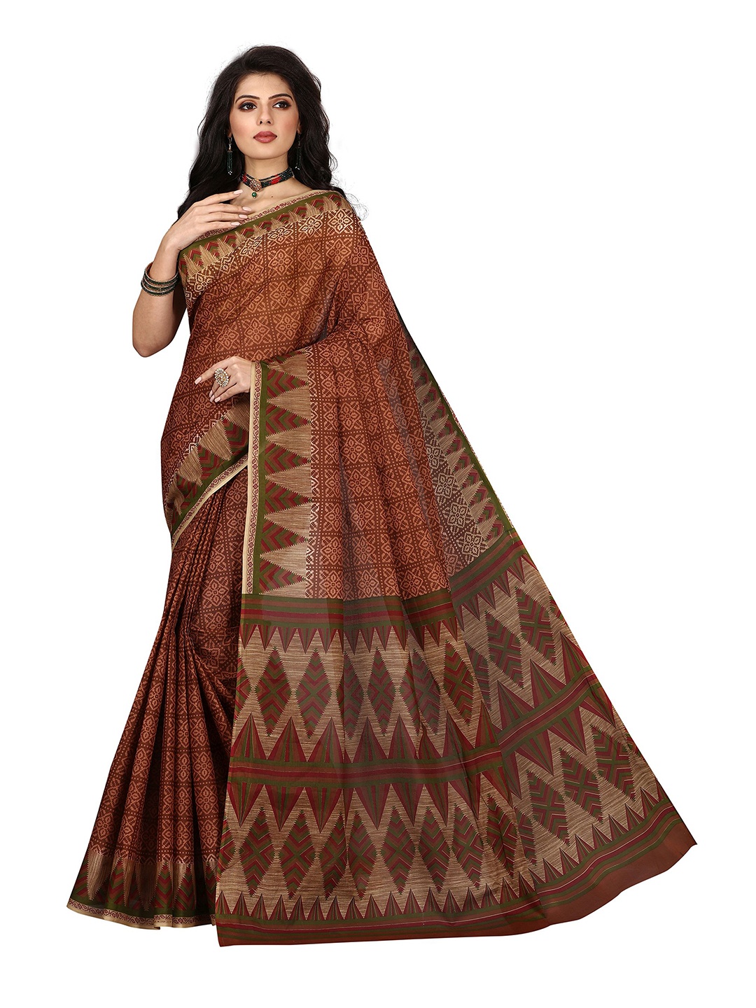 

SHANVIKA Rust Geometric Print Pure Cotton Saree With Blouse Piece