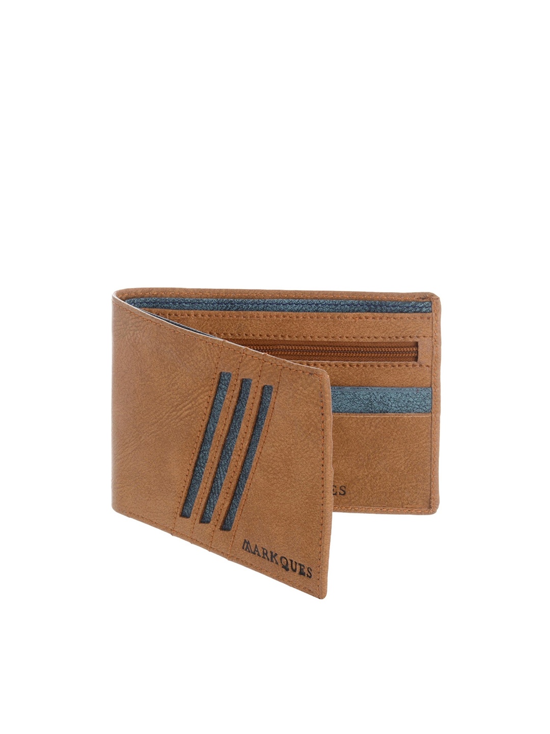 

MARKQUES Men Tan & Blue Leather Two Fold Wallet