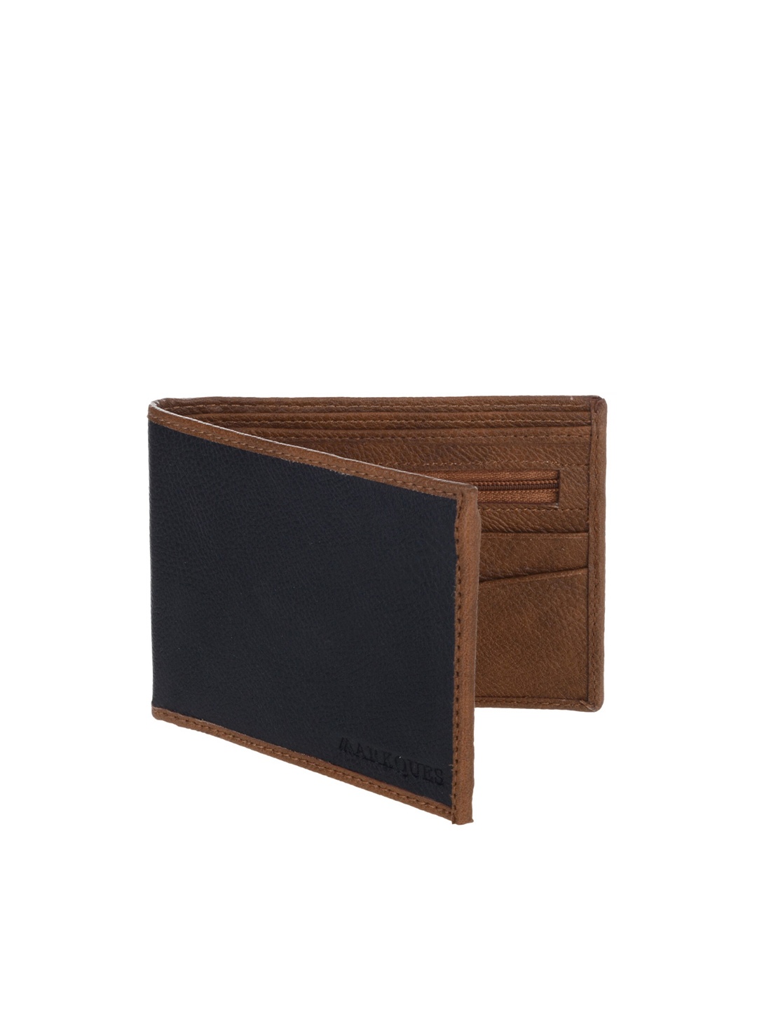 

MARKQUES Men Black & Brown Vegan Leather Two Fold Wallet