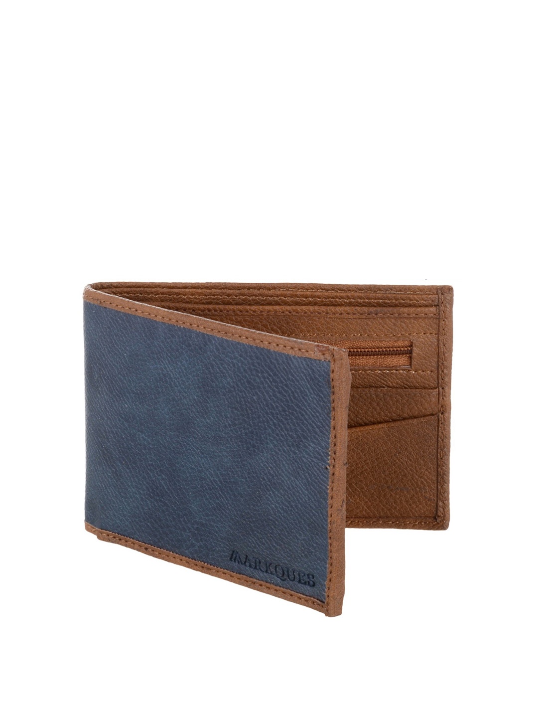 

MARKQUES Men Blue & Brown Colourblocked Leather Two Fold Wallet