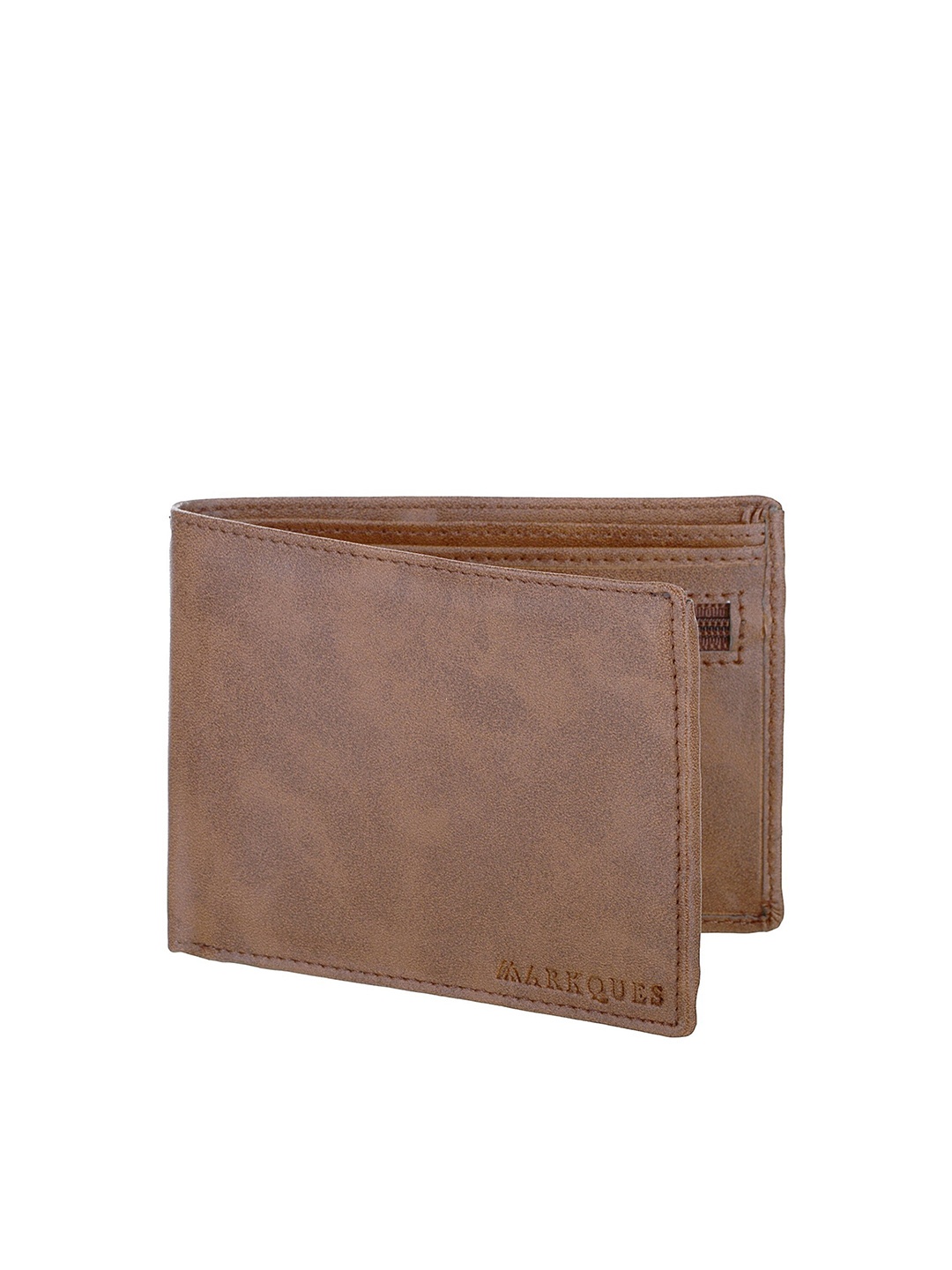 

MARKQUES Men Brown Leather Two Fold Wallet with SIM Card Holder