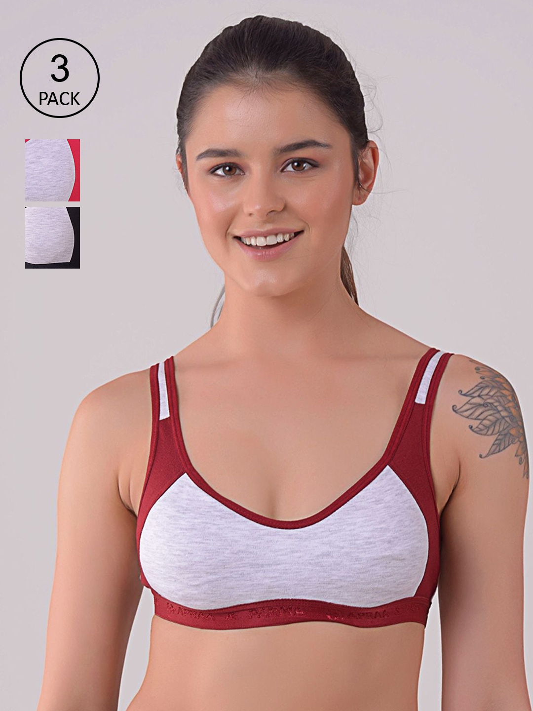 

Apraa & Parma Women Pack of 3 Non-Wired Non Padded Sports Bra, Maroon