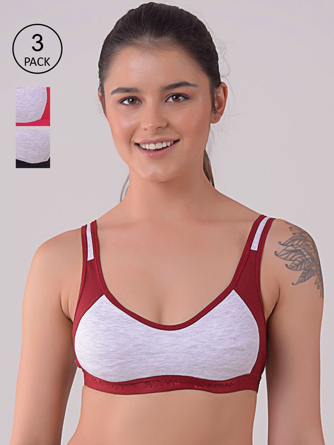 

Apraa & Parma Pack of 3 Black & White Workout Bra