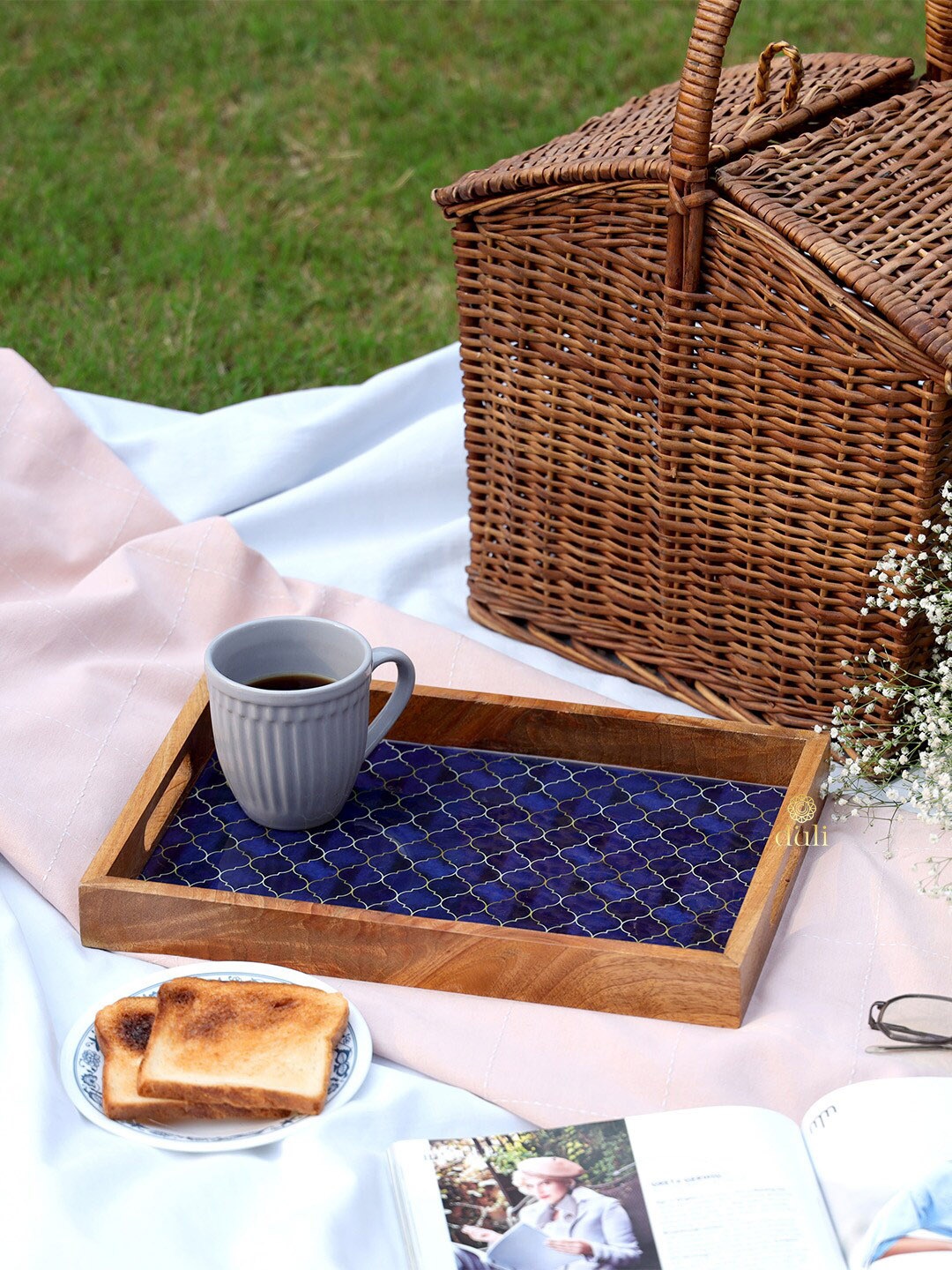 

DULI Navy Blue Printed Enamel Coated Multipurpose Serving Tray