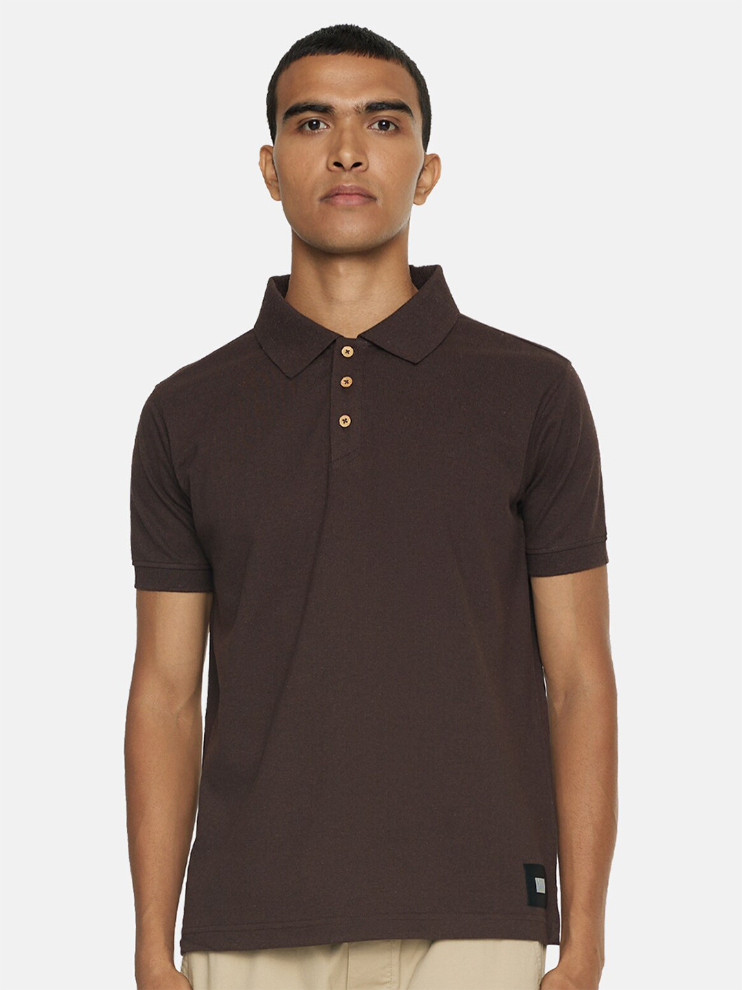 

SMUGGLERZ INC Men Brown Solid Polo Collar T-shirt