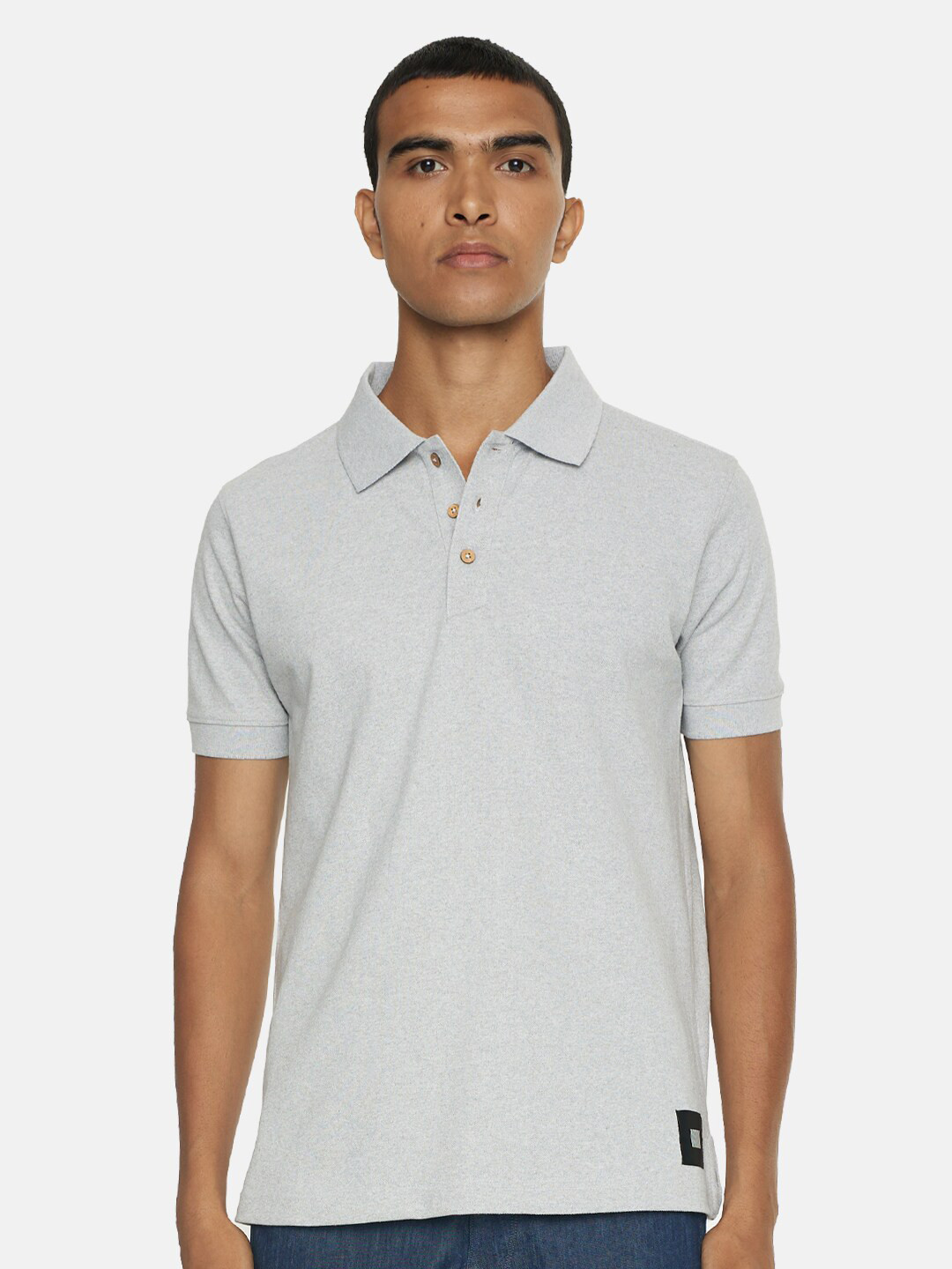 

SMUGGLERZ INC Men Grey Solid Polo Collar T-shirt