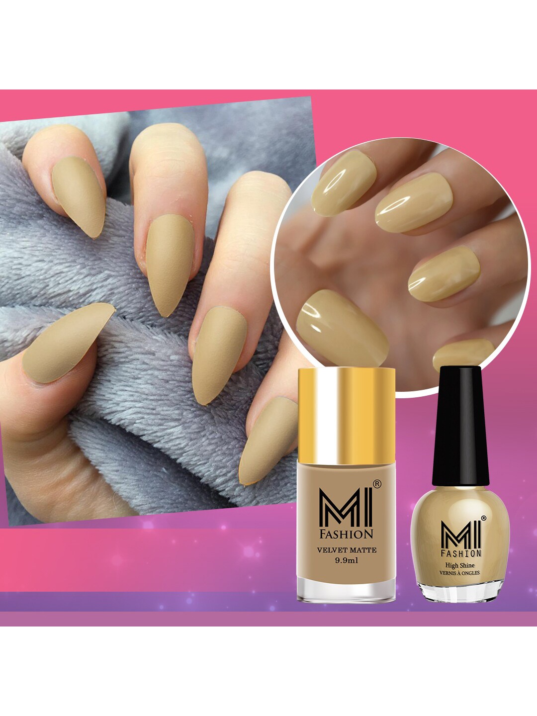 

MI FASHION Set of Velvet Matte Nail Polish 9.9ml - 720 & High Shine Nail Polish 15ml - 32, Nude