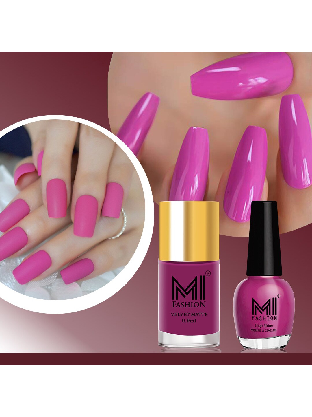 

MI FASHION Set of Velvet Matte Nail Polish 9.9ml - 735 & High Shine Nail Polish 15ml - 38, Purple