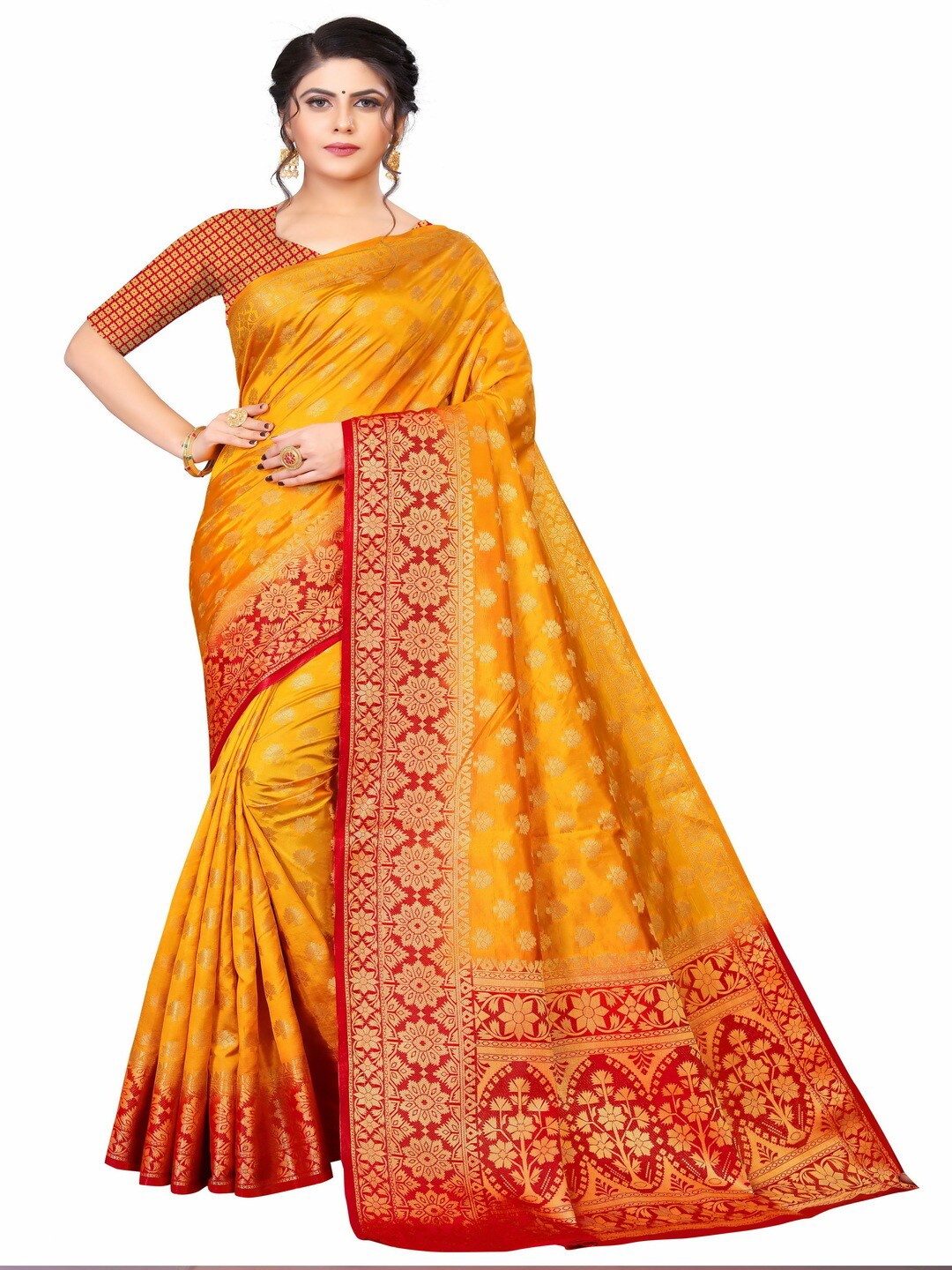 

MOKSHA DESIGNS Gold-Toned & Maroon Woven Design Zari Pure Silk Kanjeevaram Saree