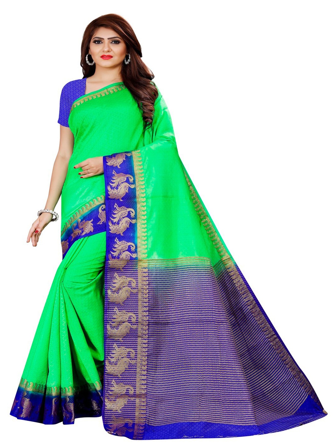 

MOKSHA DESIGNS Green & Blue Zari Pure Silk Kanjeevaram Saree