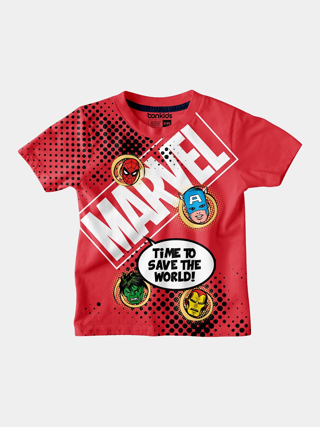 

BONKIDS Boys Red Typography Printed T-shirt