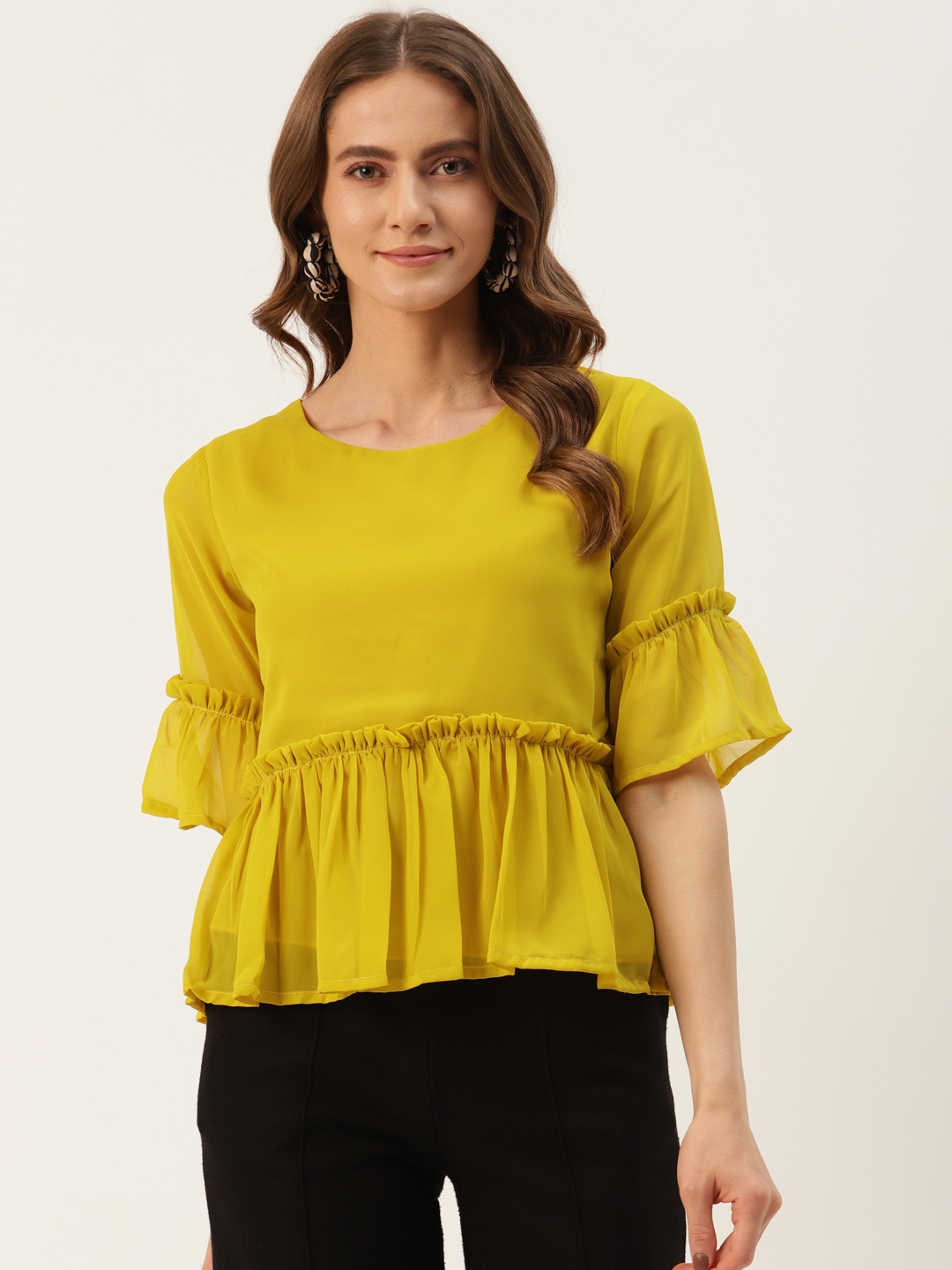 

U&F Yellow Crepe Peplum Top