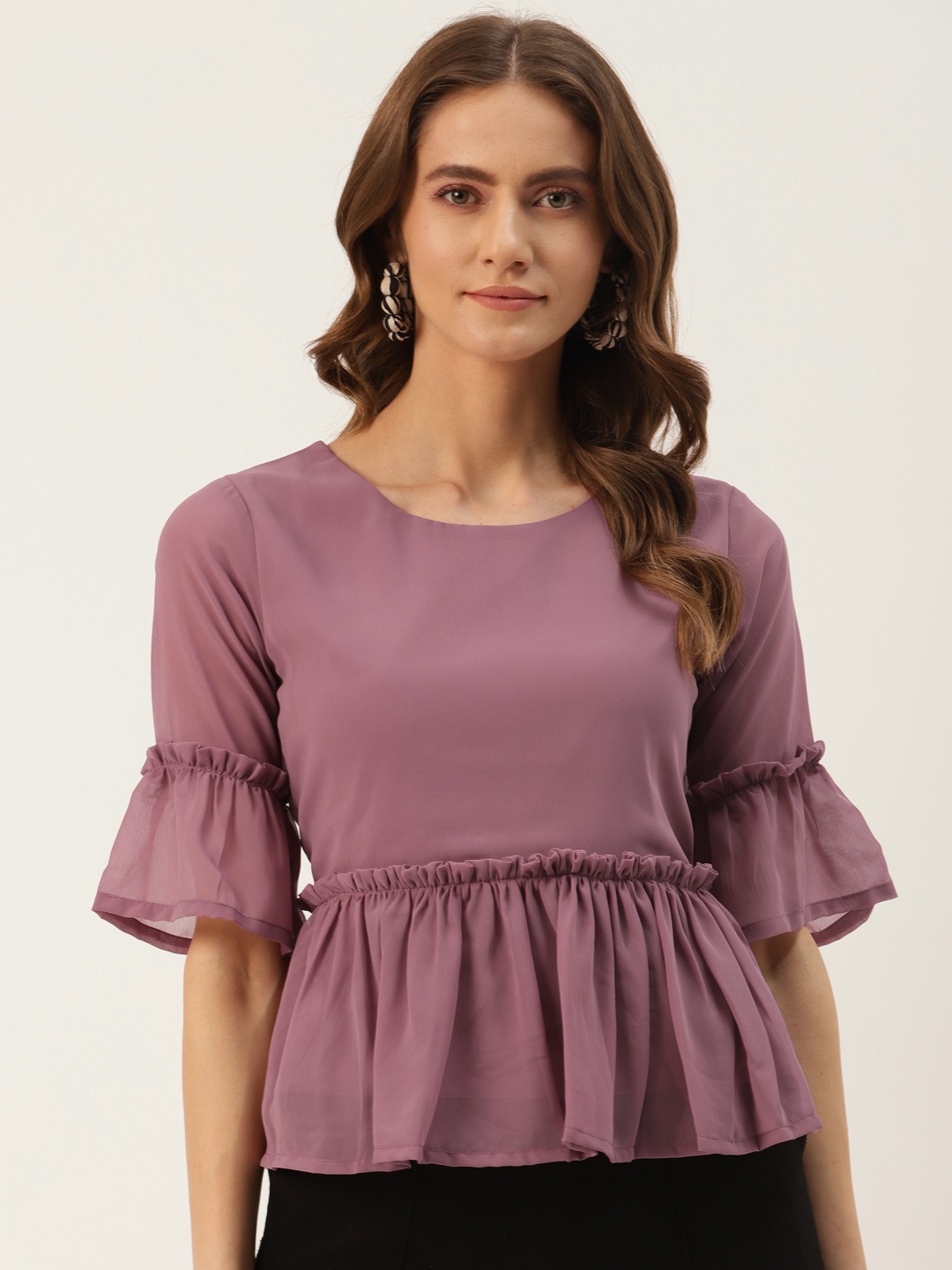 

U&F Women Purple Solid Crepe Top