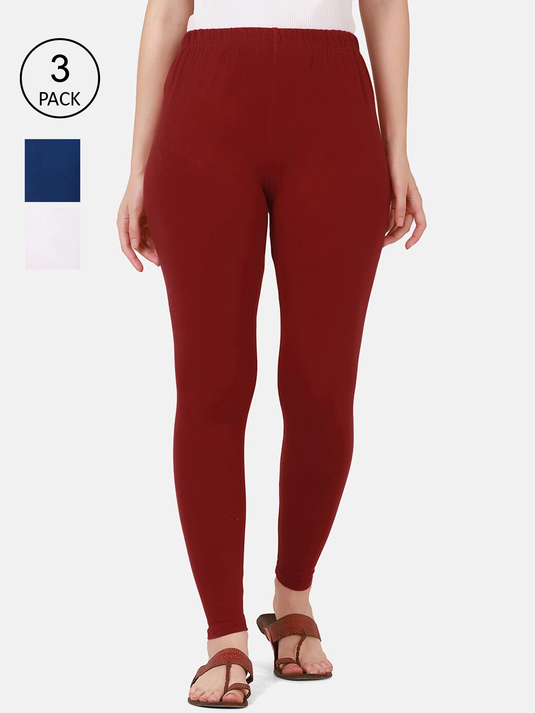 

BUY NEW TREND Women Pack of 3 Ankle-Length Leggings, Maroon