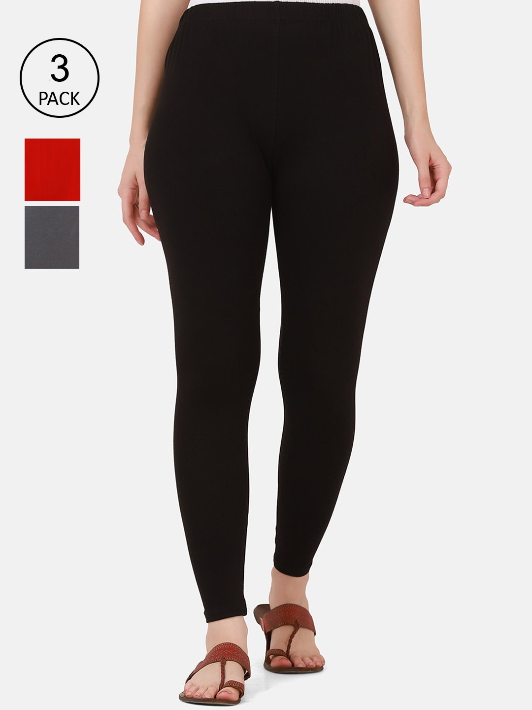 

BUY NEW TREND Pack Of 3 Women Solid Ankle Length Leggings, Black