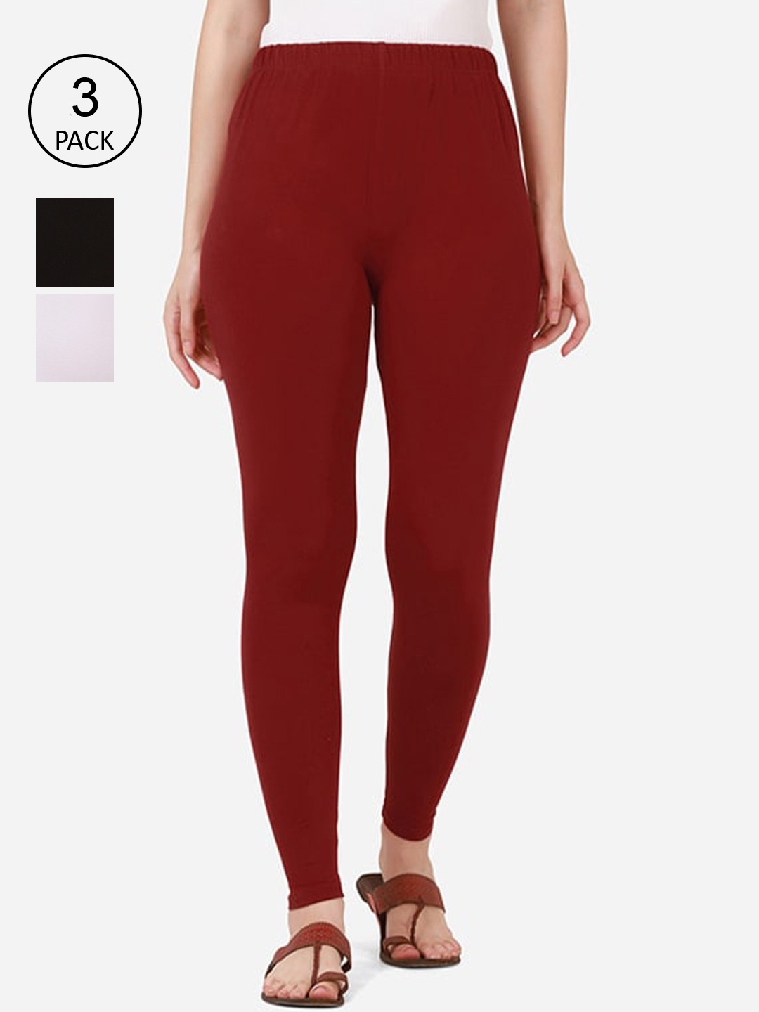 BUY NEW TREND Women Pack of 3 Ankle Length Leggings, Maroon