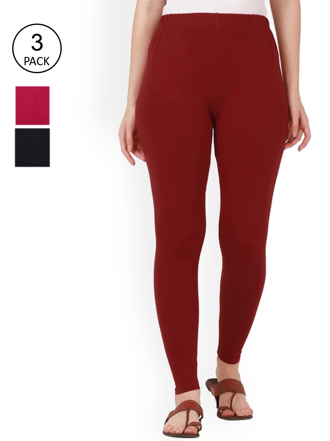 

BUY NEW TREND Women Pack of 3 Solid Ankle-Length Leggings, Maroon