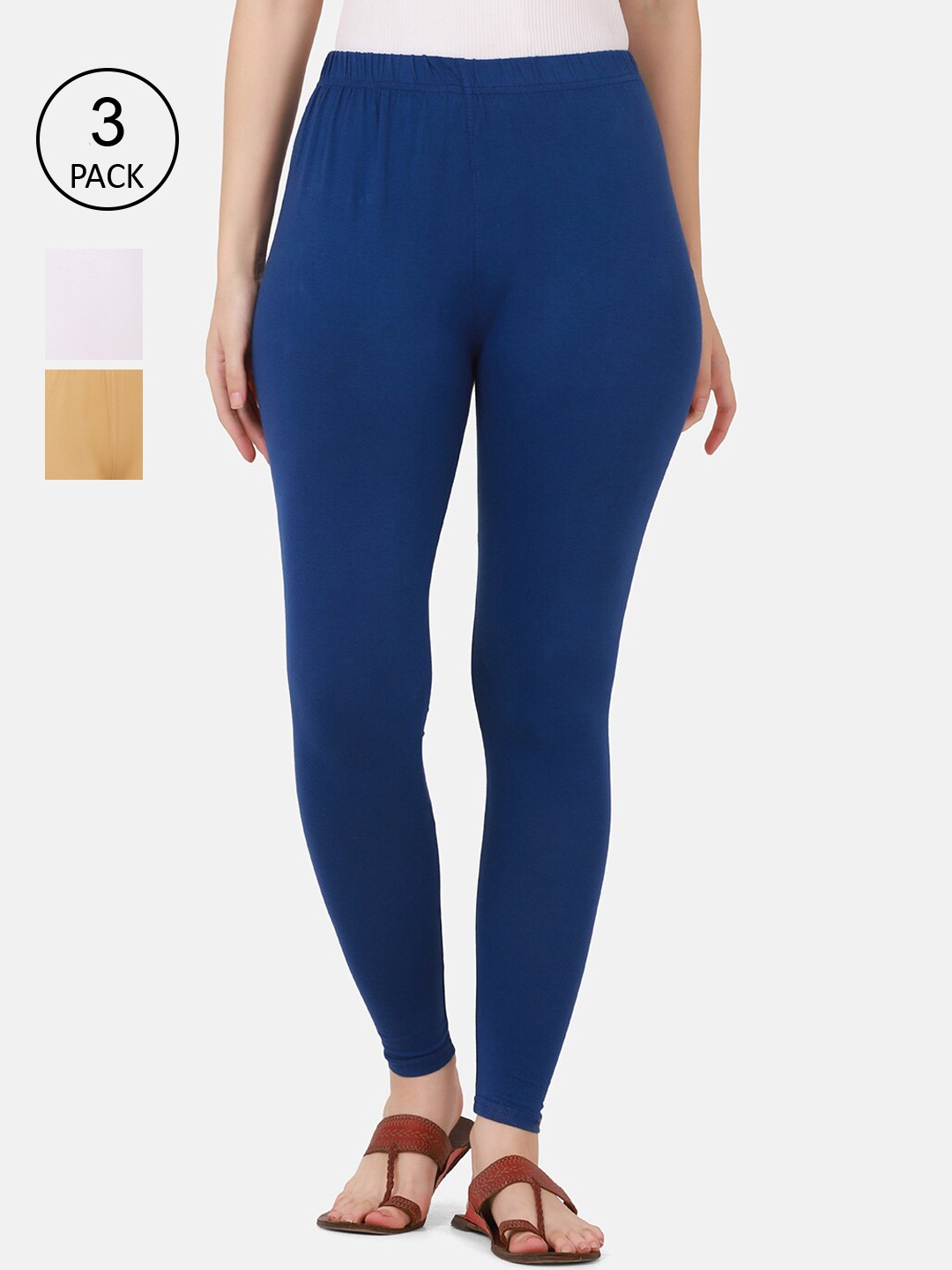 

BUY NEW TREND Pack Of 3 Women Solid Cotton Ankle-Length Leggings, White
