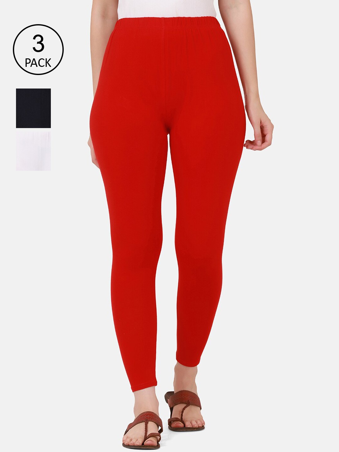

BUY NEW TREND Women Pack Of 3 Solid Ankle Length Leggings, White