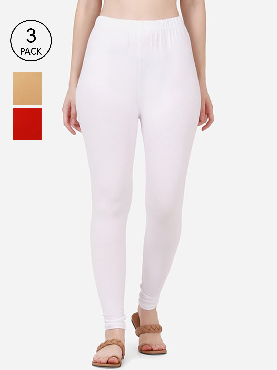 

BUY NEW TREND Women Pack of 3 Solid Ankle-Length Leggings, Beige