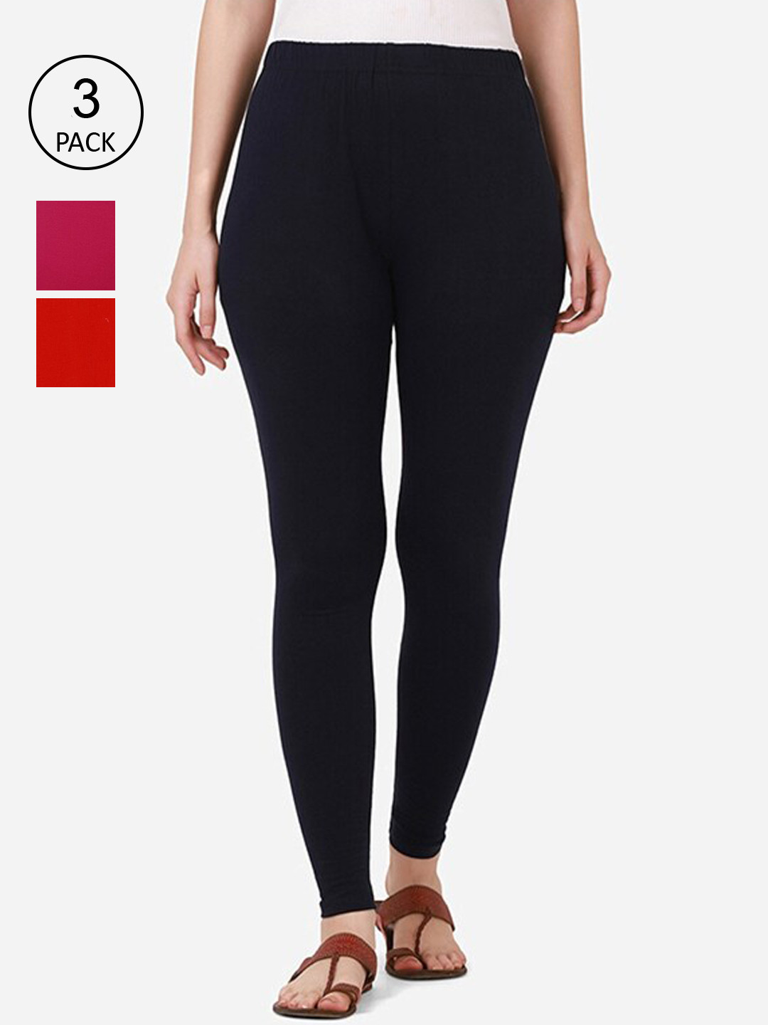 

BUY NEW TREND Women Pack Of 3 Solid Ankle-Length Leggings, Navy blue