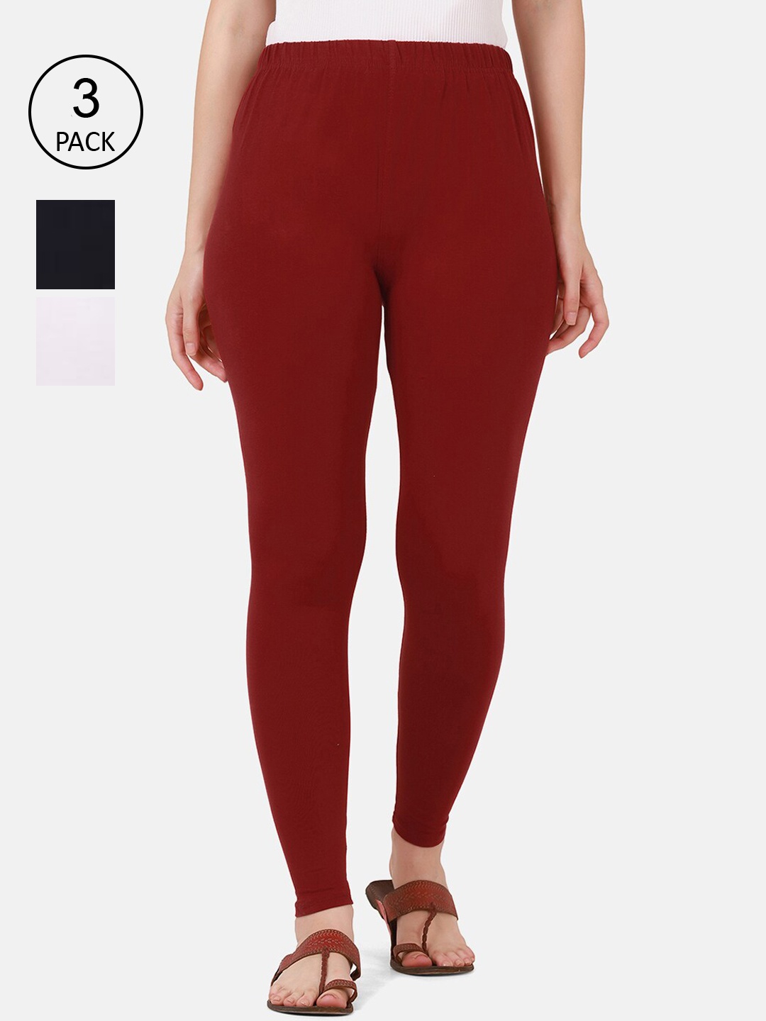 

BUY NEW TREND Women Pack Of 3 Solid Ankle Length Leggings, White