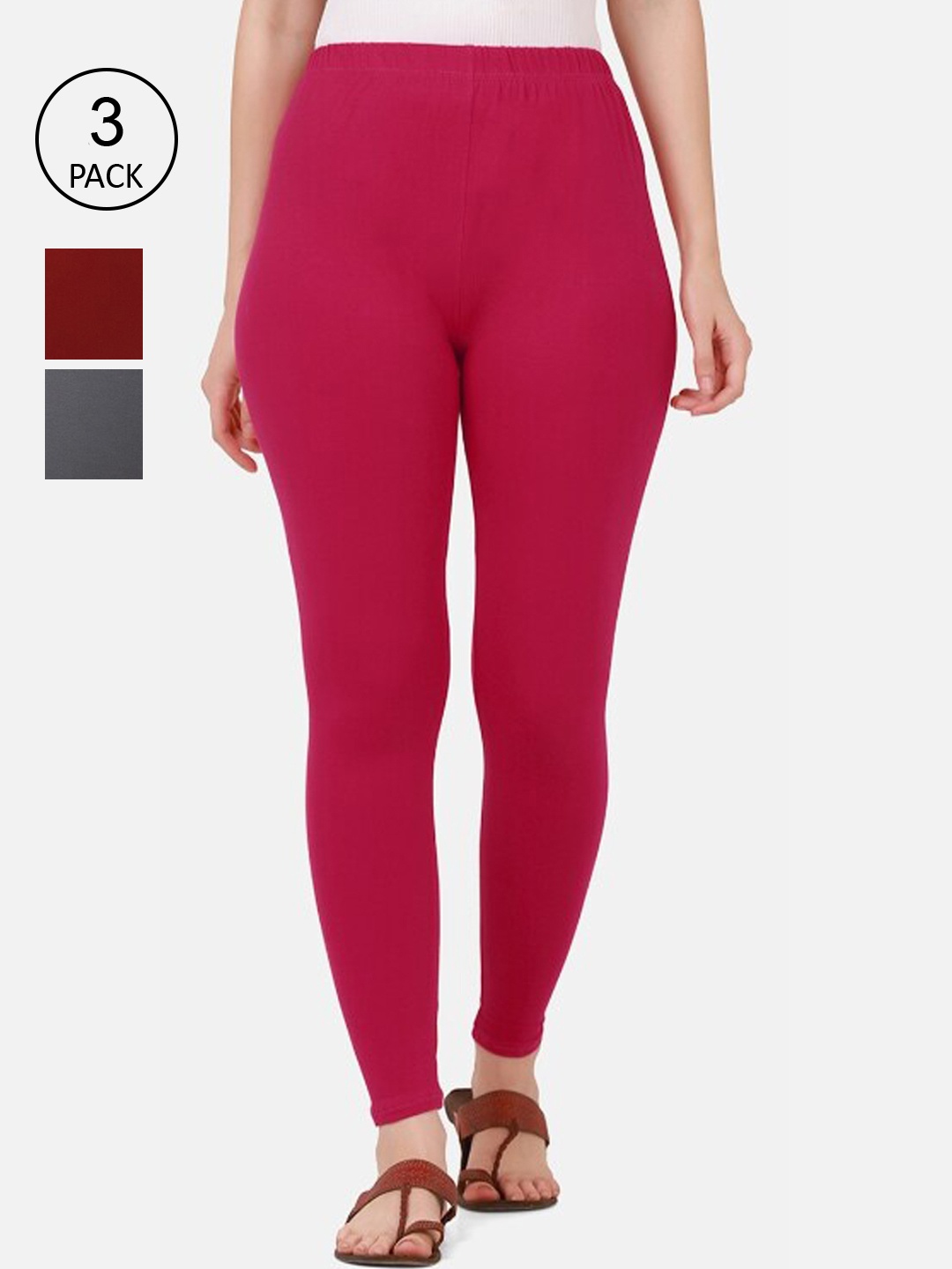 

BUY NEW TREND Women Pack Of 3 Solid Ankle-Length Leggings, Pink