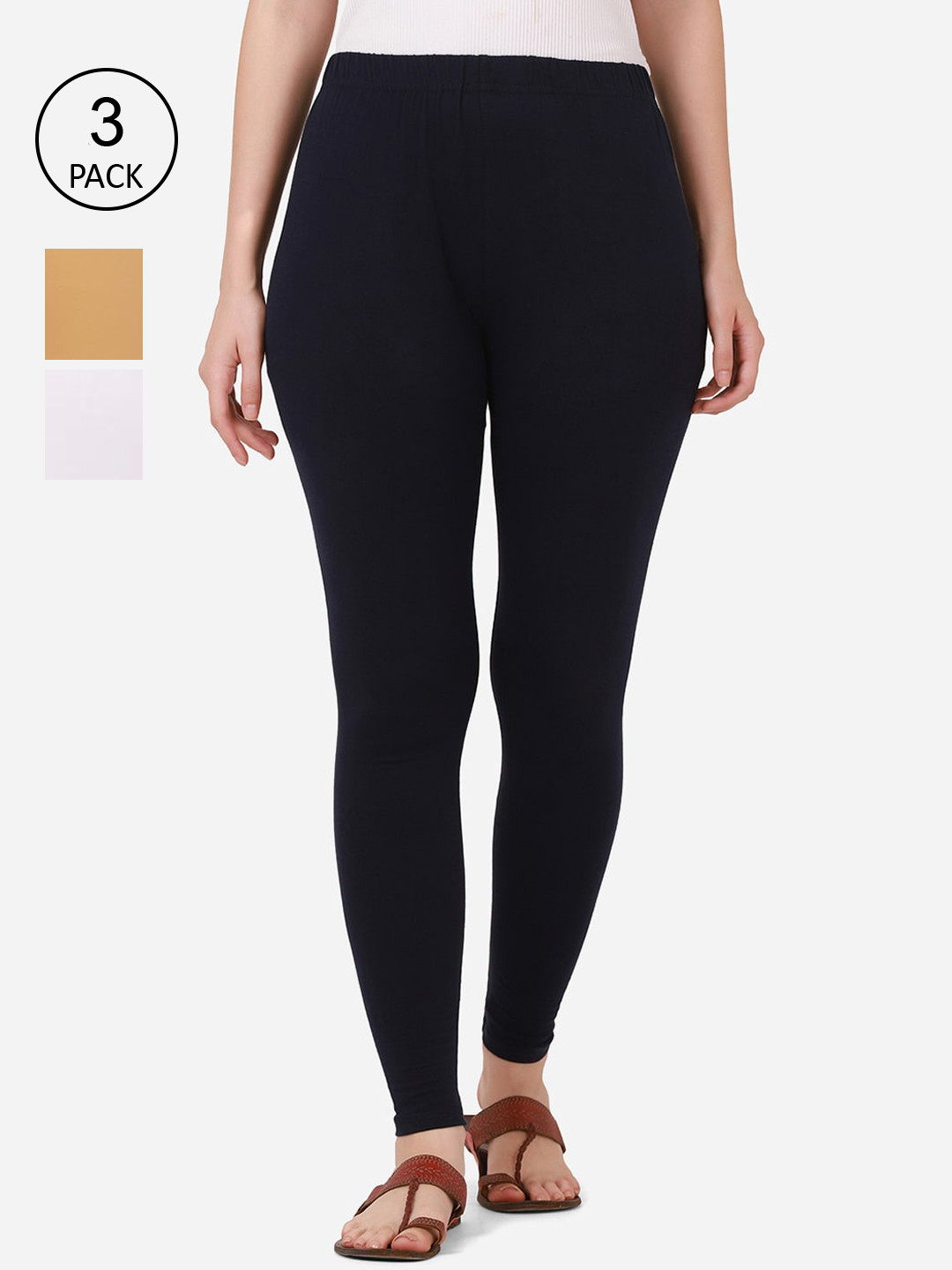 

BUY NEW TREND Women Pack Of 3 Solid Ankle Length Leggings, Beige