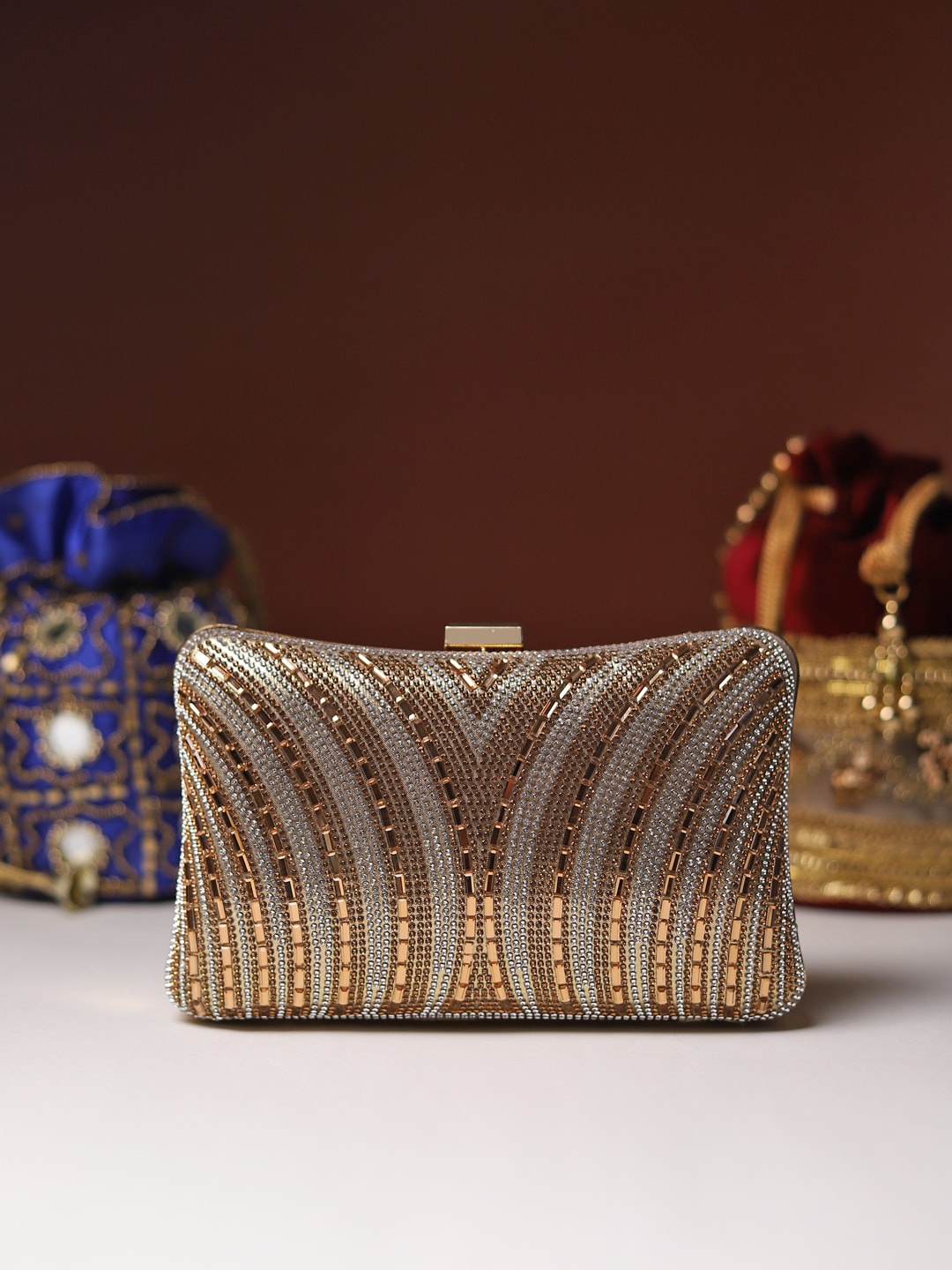 LIKAA Women Gold-Toned Embellished Purse Clutch